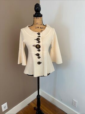 CASCH by GRO ABRAHAMSSON Cream Button-Front Women’s Sweater Jacket Euro 34 US 4